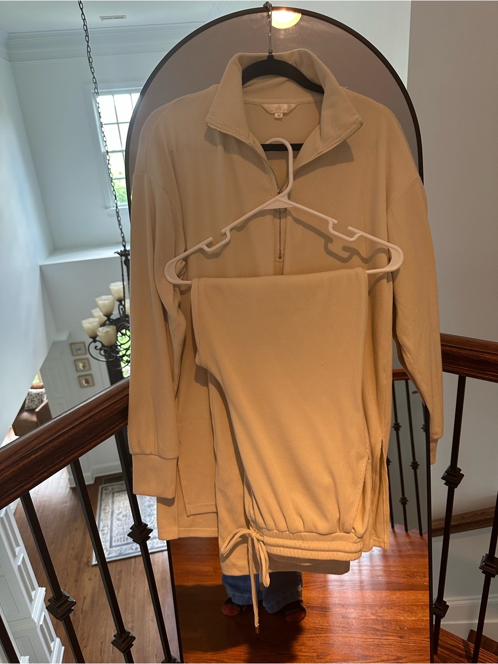 Women's Track Pants & Zip-Front Pullover Set in Cream